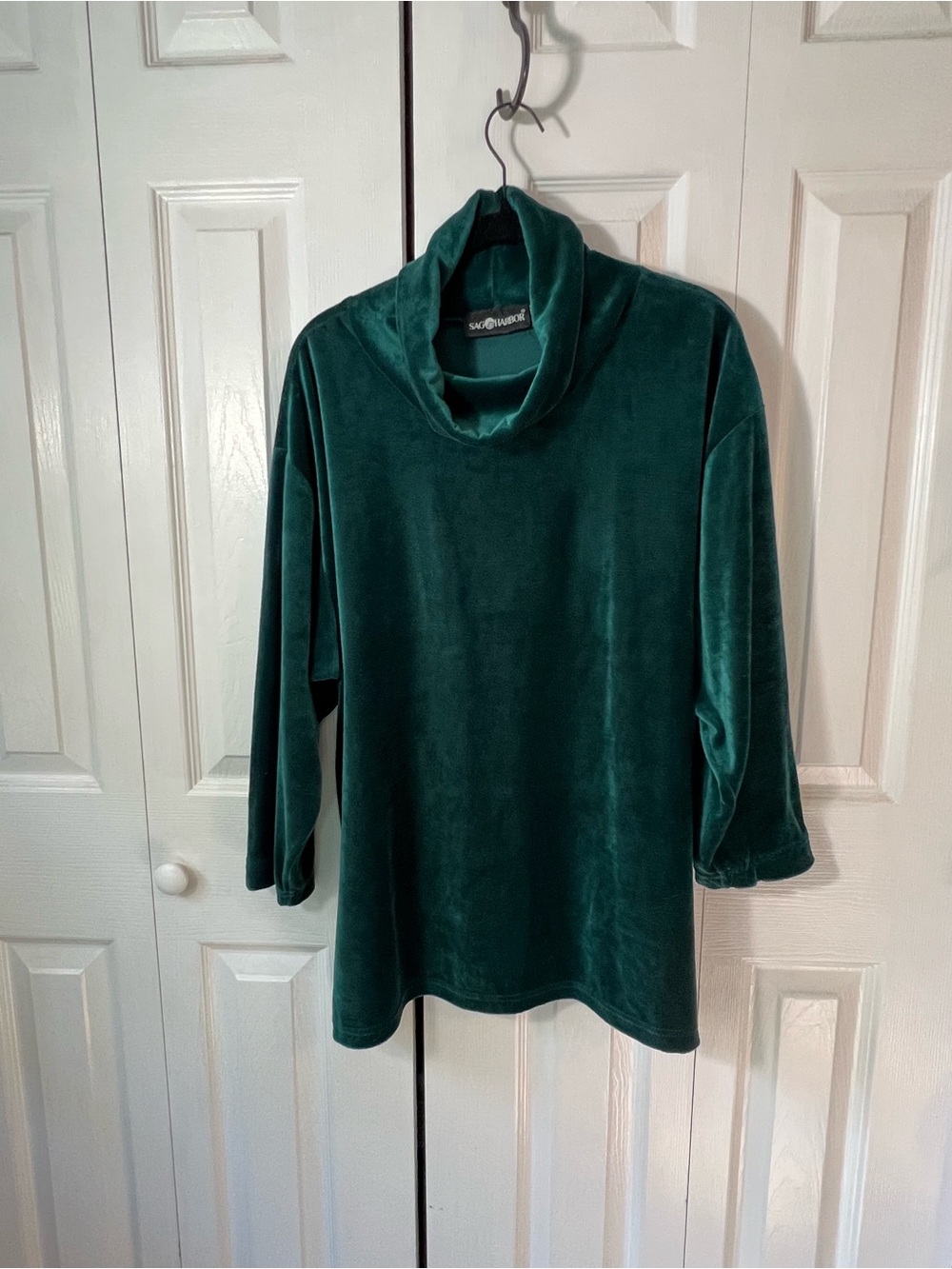 Sag Harbor Forest Green Velvet Cowl Neck Sweater